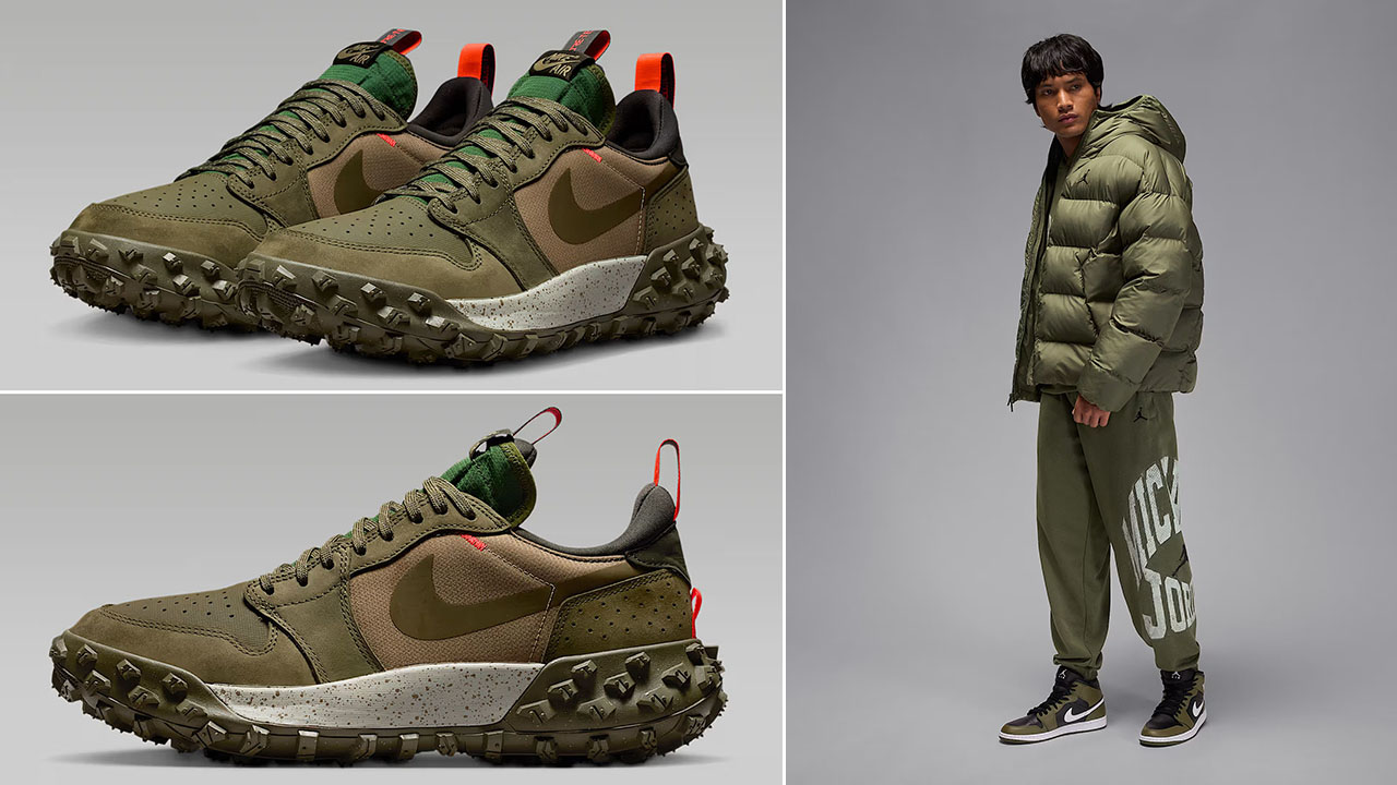 Air Jordan 1 Element Low AT Medium Olive Mens Shoes x Jordan Brooklyn Mens Collegiate Pants Outfit