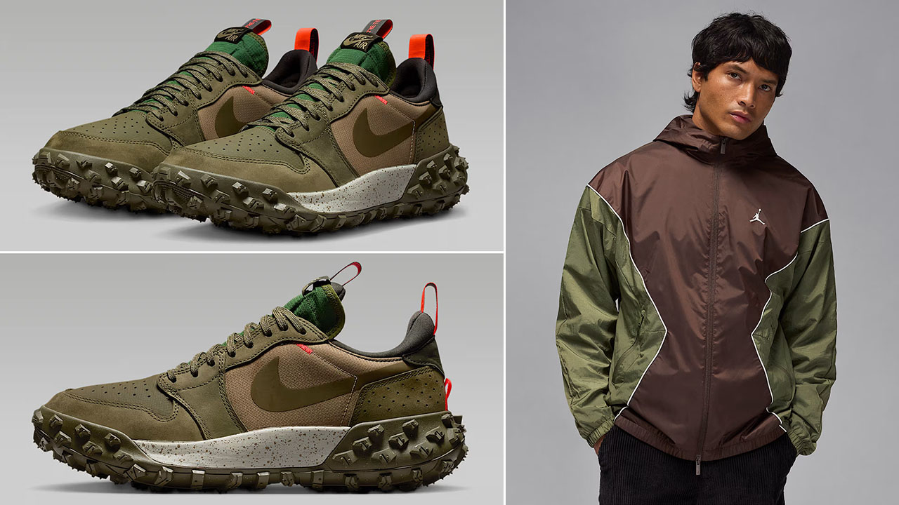 Air Jordan 1 Element Low AT Medium Olive Mens Shoes x Jordan Brooklyn Mens Hooded Draft Jacket Outfit