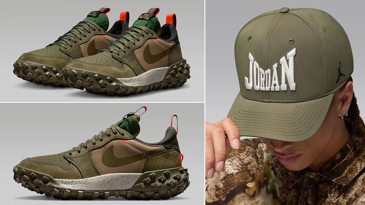 Air Jordan 1 Element Low AT Medium Olive Mens Shoes x Jordan Brooklyn Rise Cap Snapback Hat
