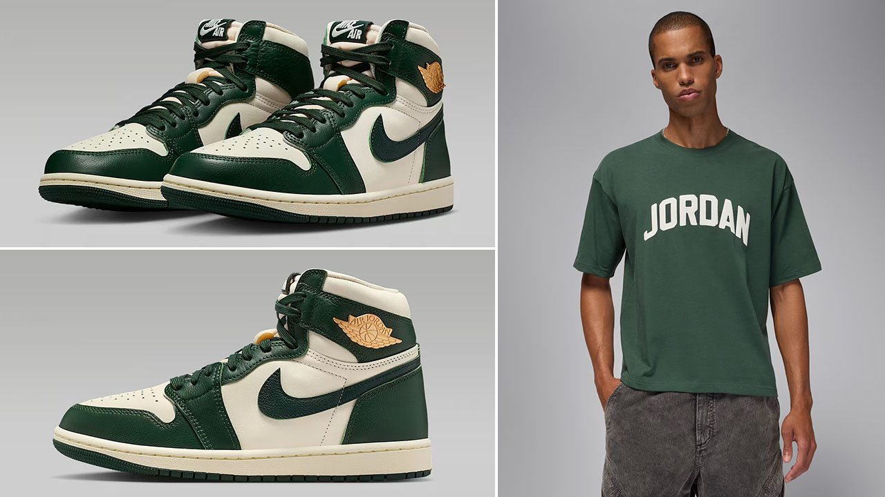 Air Jordan 1 High OG Fir Pro Green Shoes x Jordan Flight Essentials Mens T Shirt Outfit