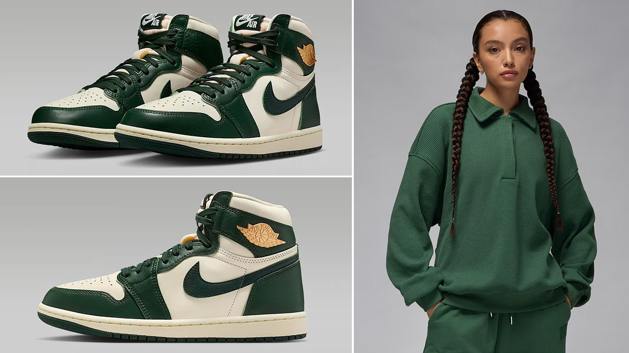 Air Jordan 1 High OG Fir Pro Green Shoes x Jordan Flight Womens Long Sleeve Waffle Top Outfit