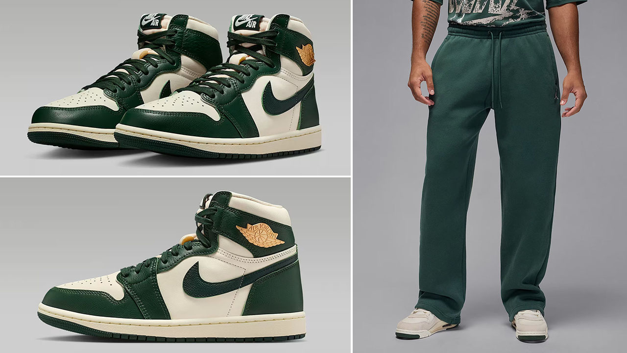 Air Jordan 1 High OG Fir Shoes x Jordan Brooklyn Fleece Mens Oversized Pants Outfit