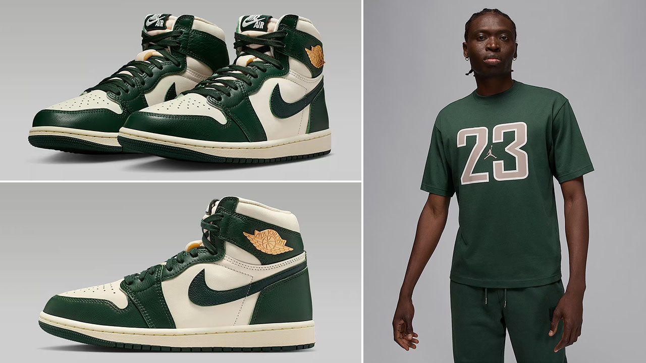 Air Jordan 1 High OG Fir Shoes x Jordan Brooklyn Mens 23 T Shirt Outfit