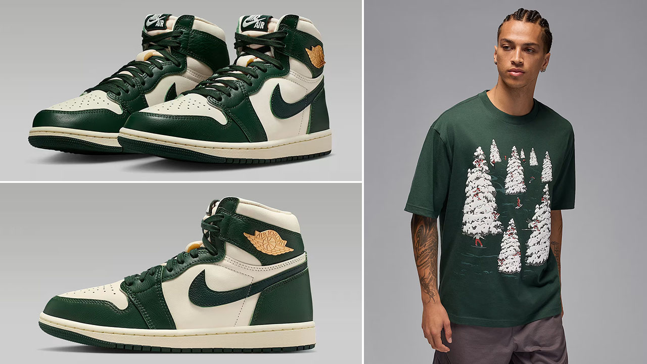 Air Jordan 1 High OG Fir Shoes x Jordan Brooklyn Mens Holiday 2025 T Shirt Outfit