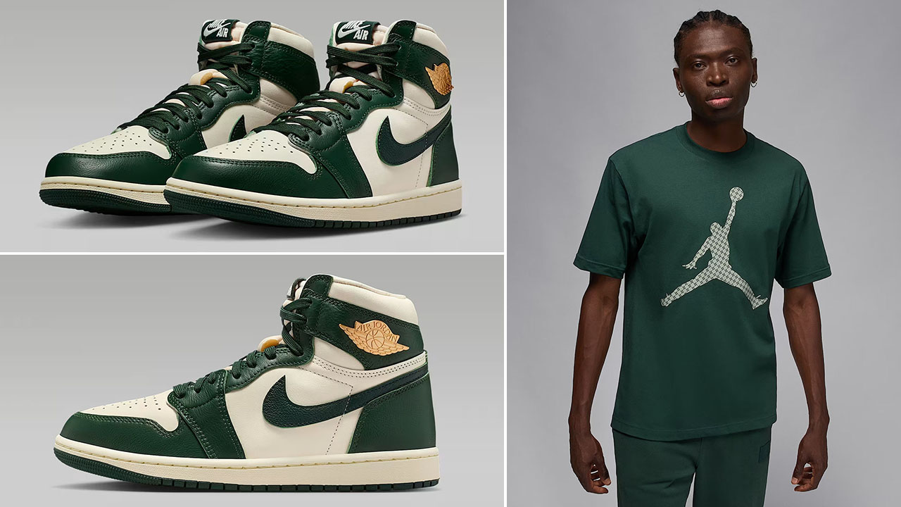 Air Jordan 1 High OG Fir Shoes x Jordan Brooklyn Mens Jumpman T Shirt Outfit