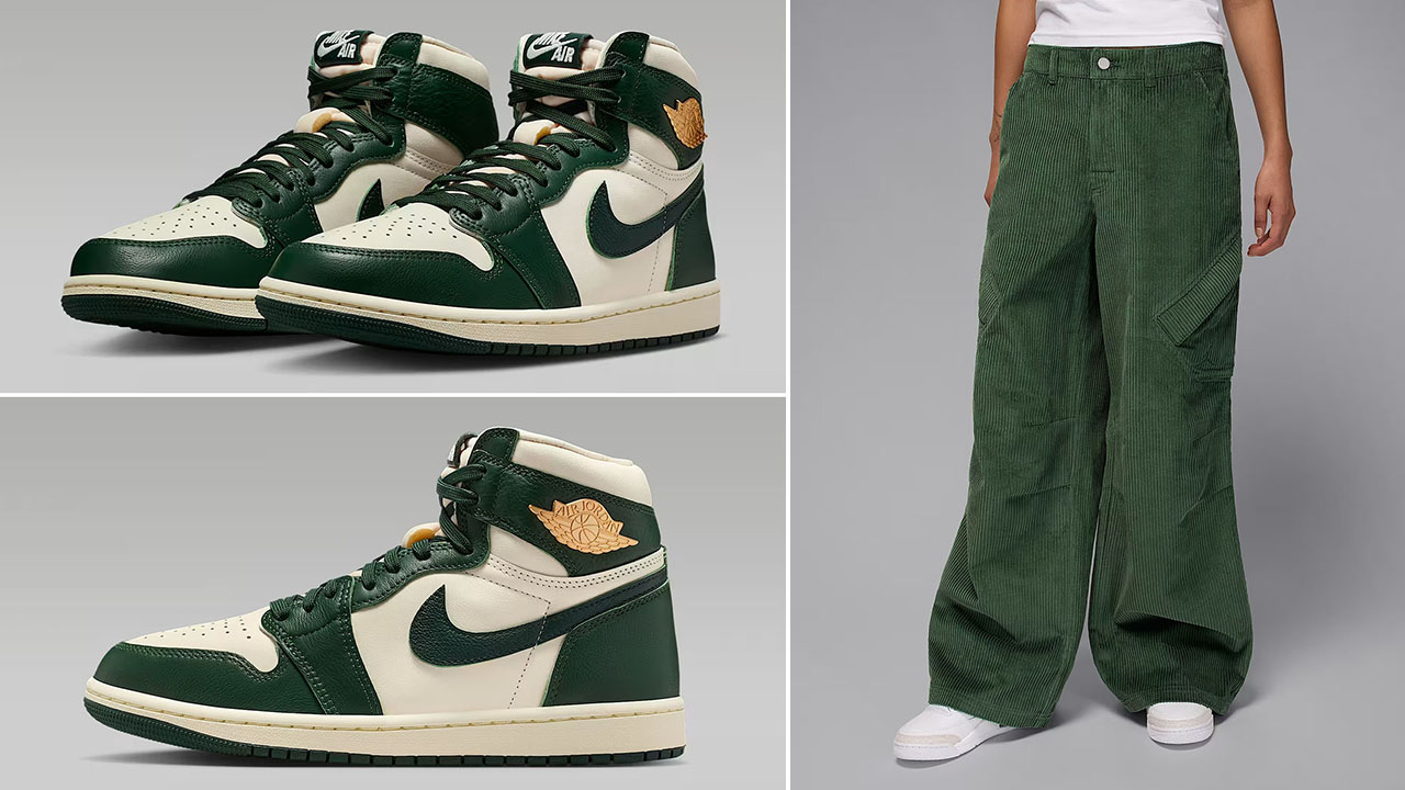 Air Jordan 1 High OG Fir Shoes x Jordan Flight Chicago Womens Corduroy Pants Outfit