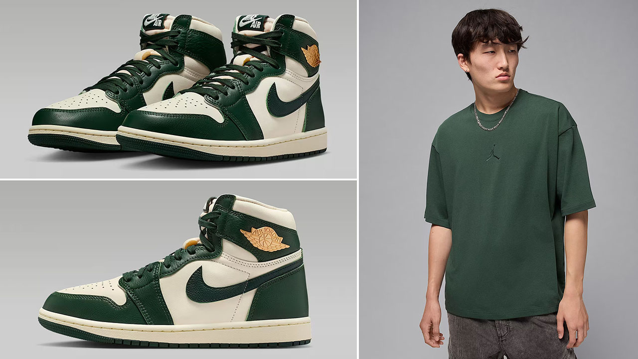 Air Jordan 1 High OG Fir Shoes x Jordan Flight Essentials Mens Oversized T Shirt Outfit