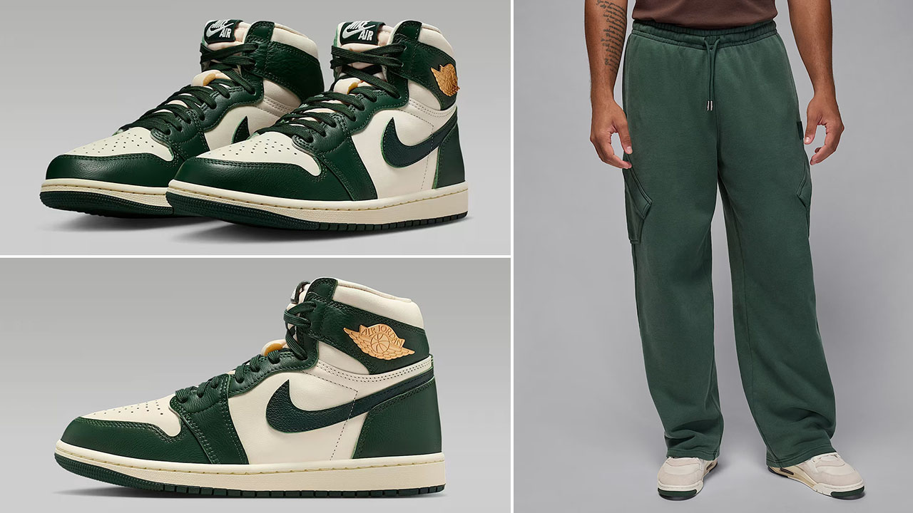 Air Jordan 1 High OG Fir Shoes x Jordan Flight Fleece Chicago Mens Pants Outfit