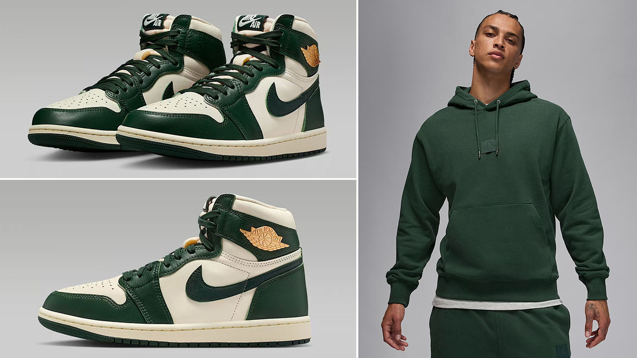 Air Jordan 1 High OG Fir Shoes x Jordan Flight Fleece Pullover Hoodie Outfit