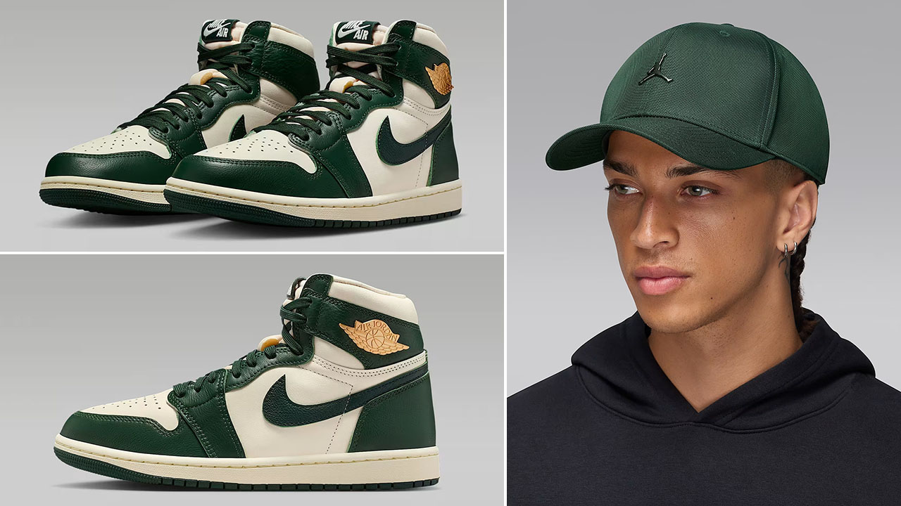 Air Jordan 1 High OG Fir Shoes x Jordan Rise Metal Jumpman Hat