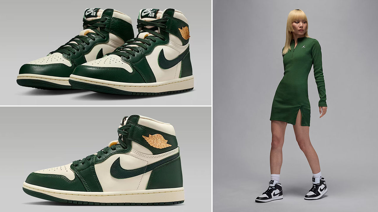 Air Jordan 1 High OG Fir Shoes x Jordan Womens Long Sleeve Knit Dress Outfit