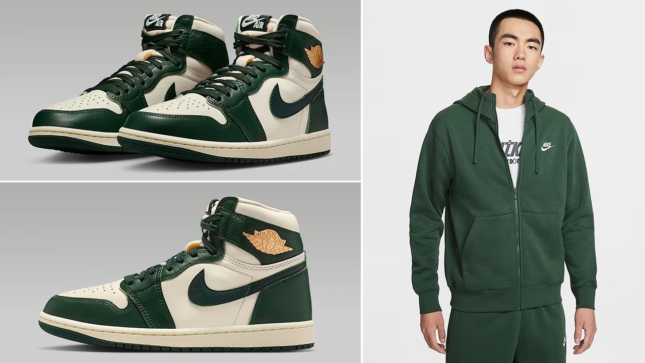 Air Jordan 1 High OG Fir Shoes x Nike Club Fleece Full Zip Hoodie Outfit