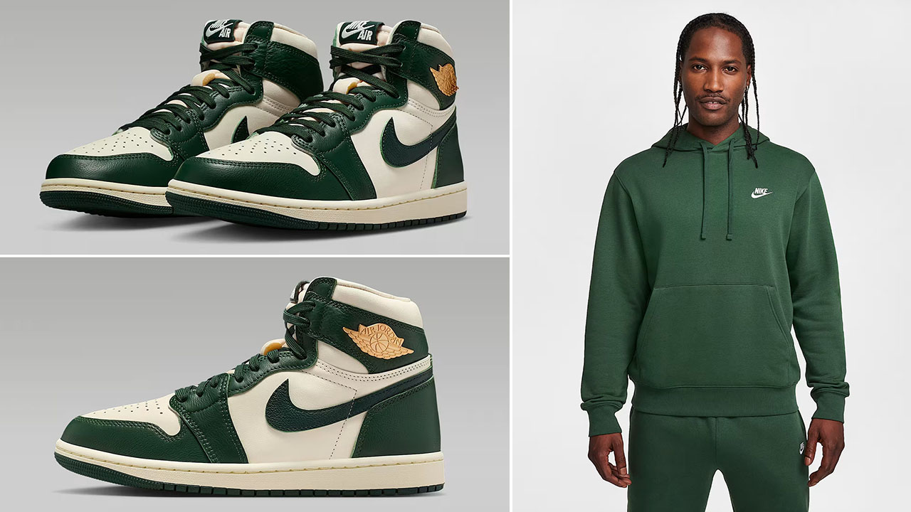 Air Jordan 1 High OG Fir Shoes x Nike Club Fleece Pullover Hoodie Outfit