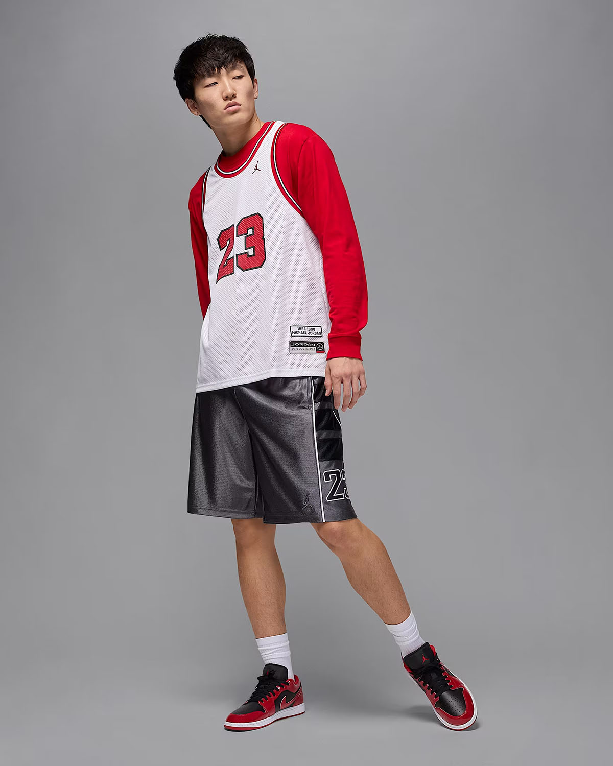 Air Jordan 1 Low Patent Black White Varsity Red Mens Shoes and Outfit