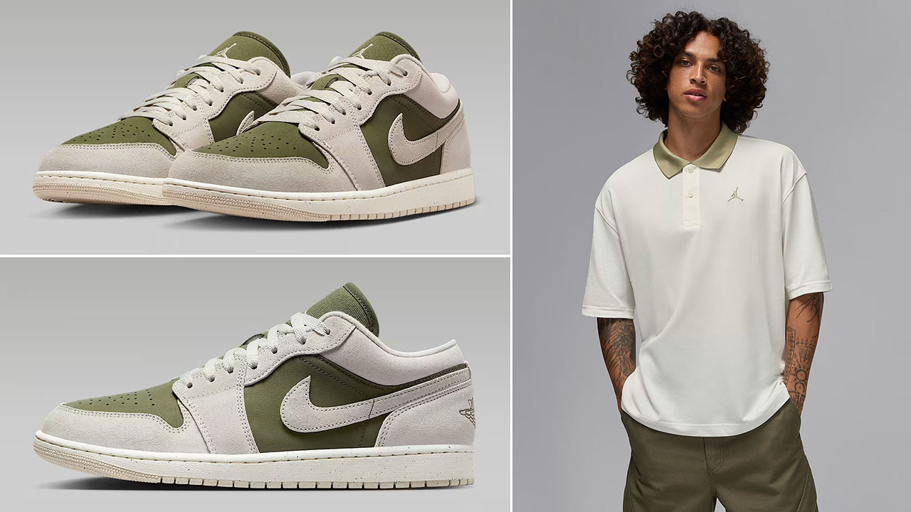 Air Jordan 1 Low SE Medium Olive Light Orewood Brown Mens Shoes x Jordan Brooklyn Mens Polo Shirt Outfit