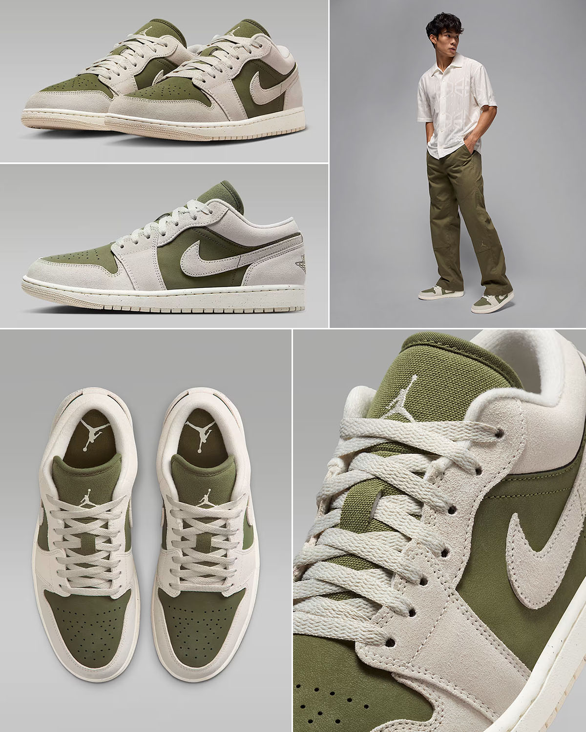 Air Jordan 1 Low SE Medium Olive Light Orewood Brown Mens Sneakers Clothing Outfits