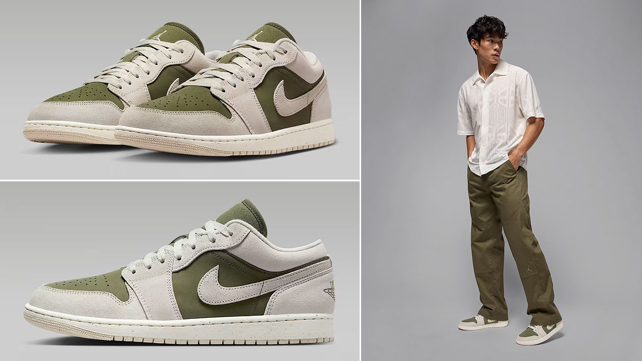 Air Jordan 1 Low SE Medium Olive Light Orewood Brown Mens Sneakers and Outfits