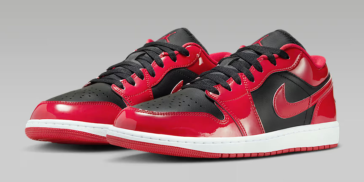 Air Jordan 1 Low SE Patent Black White Varsity Red Mens Shoes 1