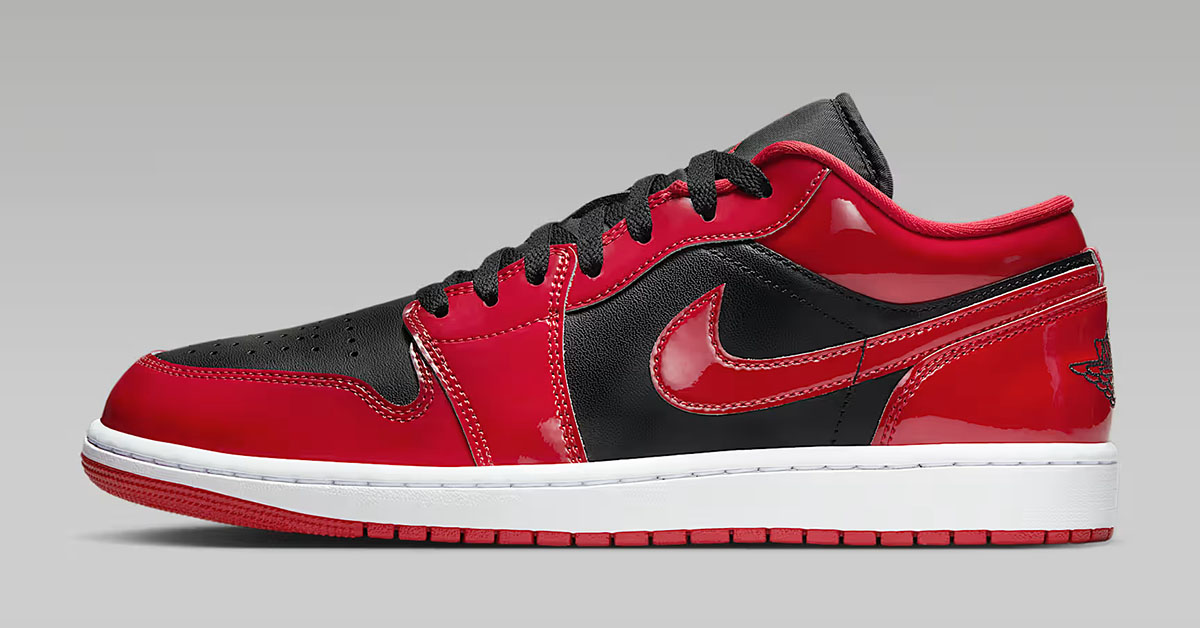 Air Jordan 1 Low SE Patent Black White Varsity Red Mens Shoes 2
