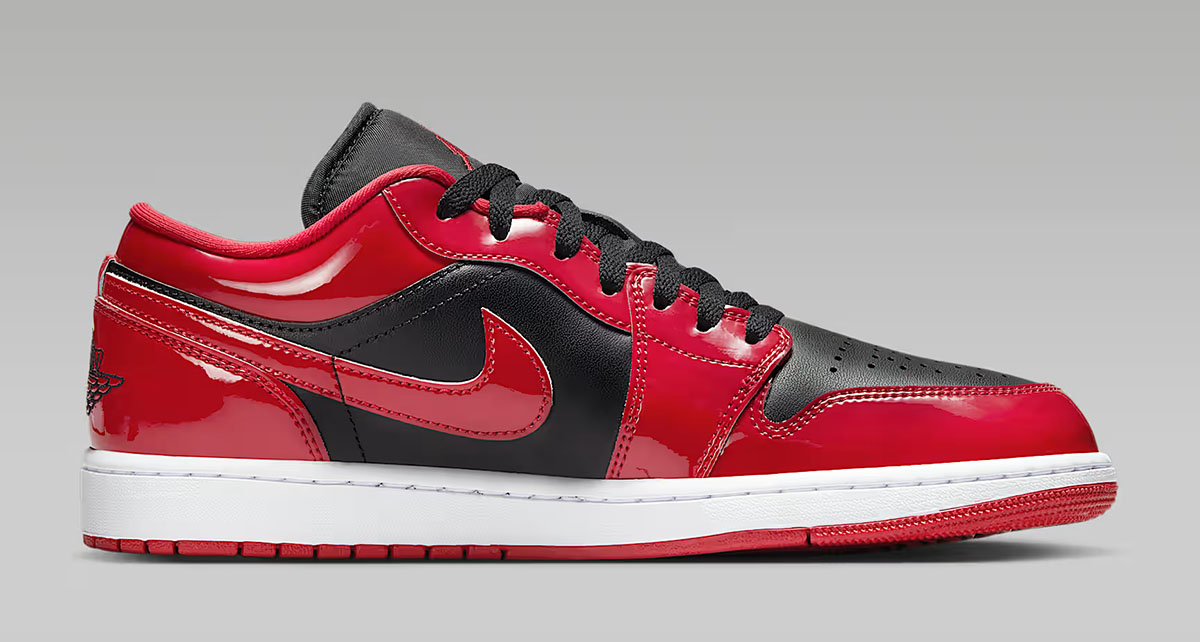 Air Jordan 1 Low SE Patent Black White Varsity Red Mens Shoes 3