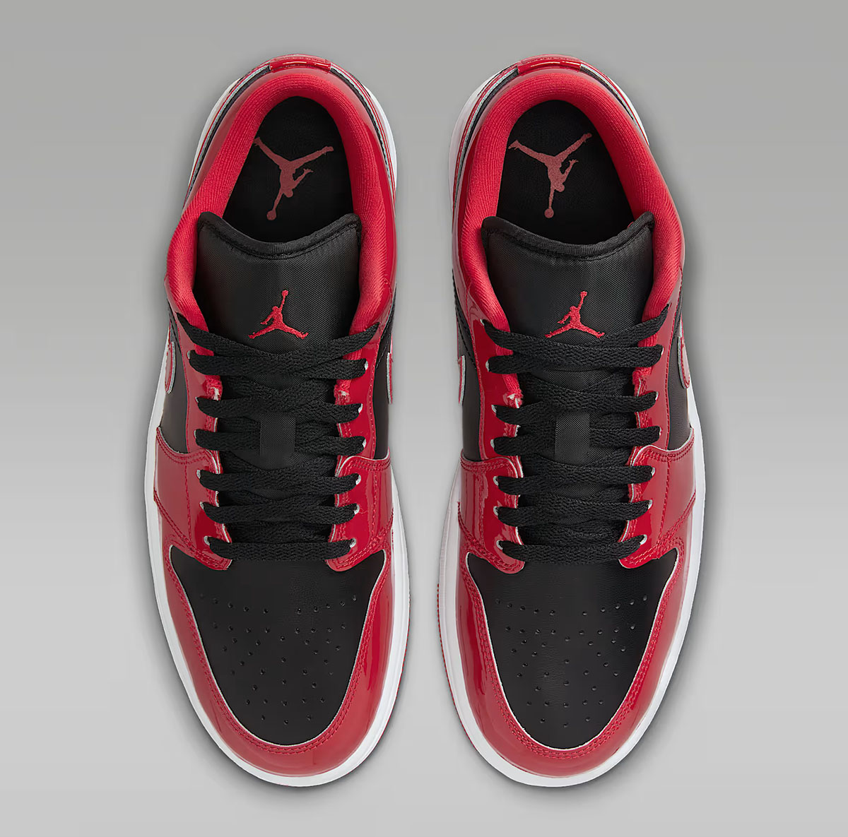 Air Jordan 1 Low SE Patent Black White Varsity Red Mens Shoes 4