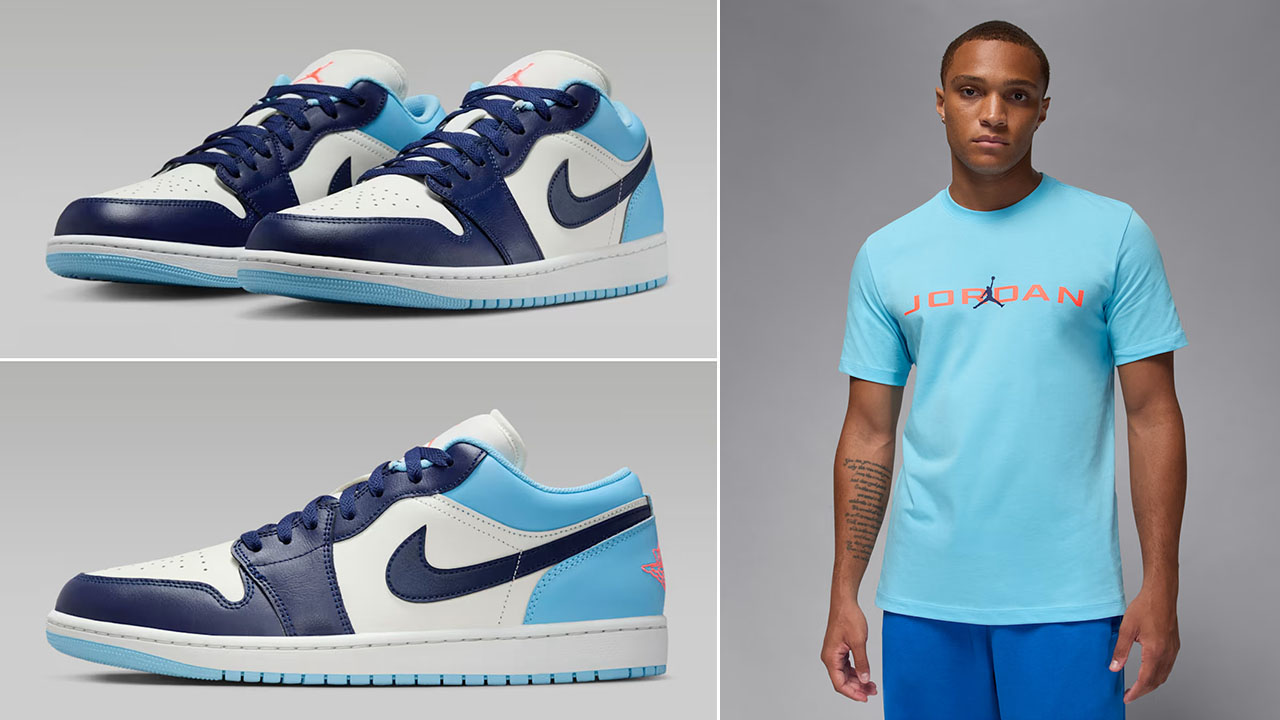 Air Jordan 1 Low Sail Blue Chill Blue Void x Jordan Air Stretch Mens T Shirt Outfit
