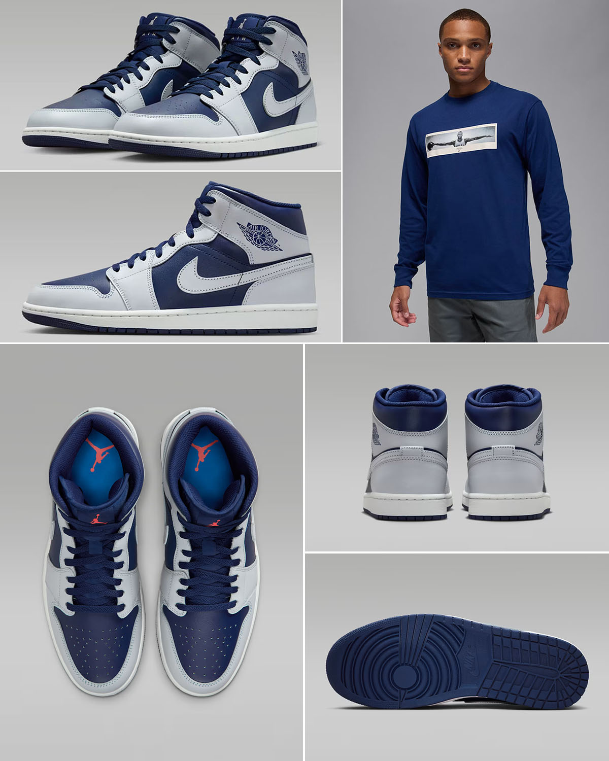 Air Jordan 1 Mid Blue Void Pure Platinum Sneakers Outfits