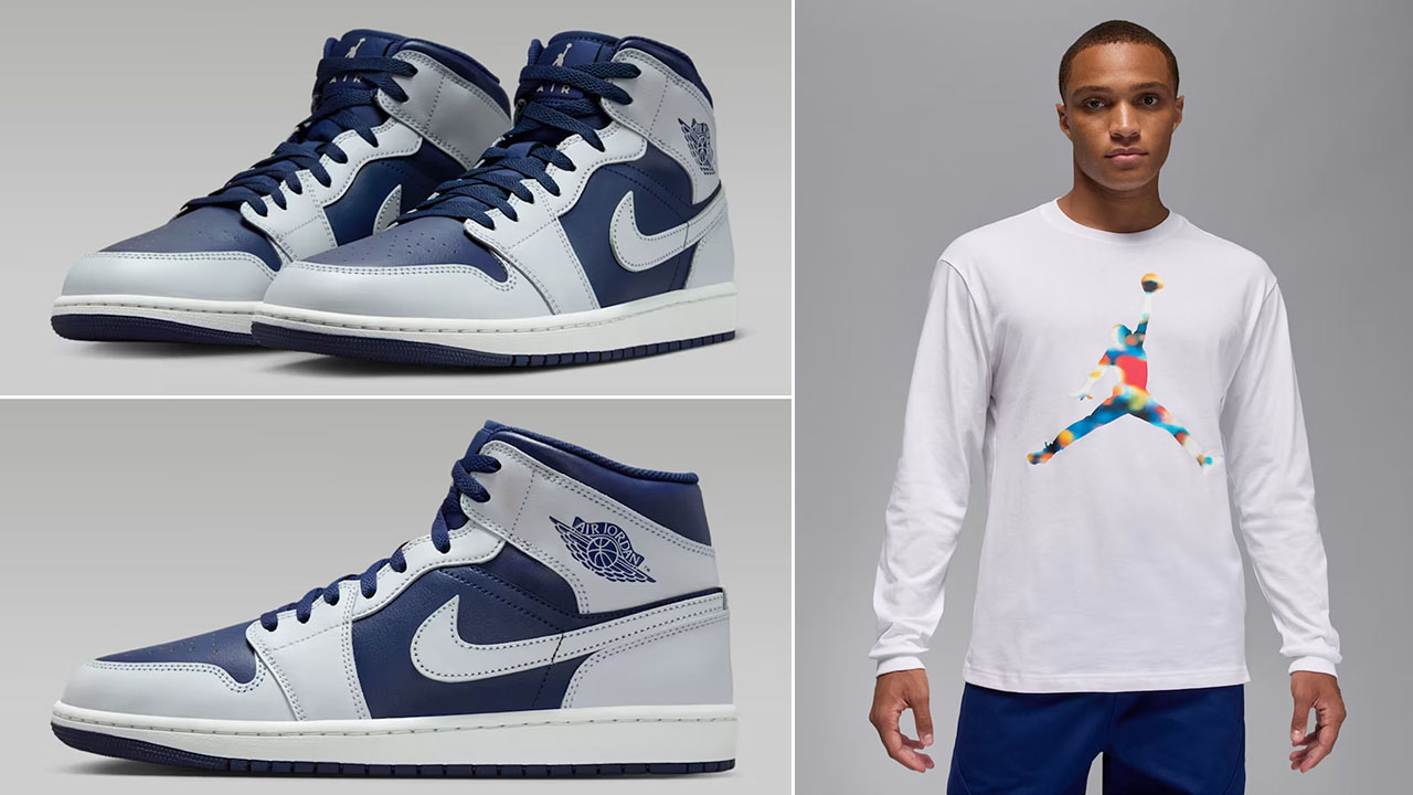 Air Jordan 1 Mid Blue Void Pure Platinum x Jordan Mountainside Mens Long Sleeve T Shirt Outfit