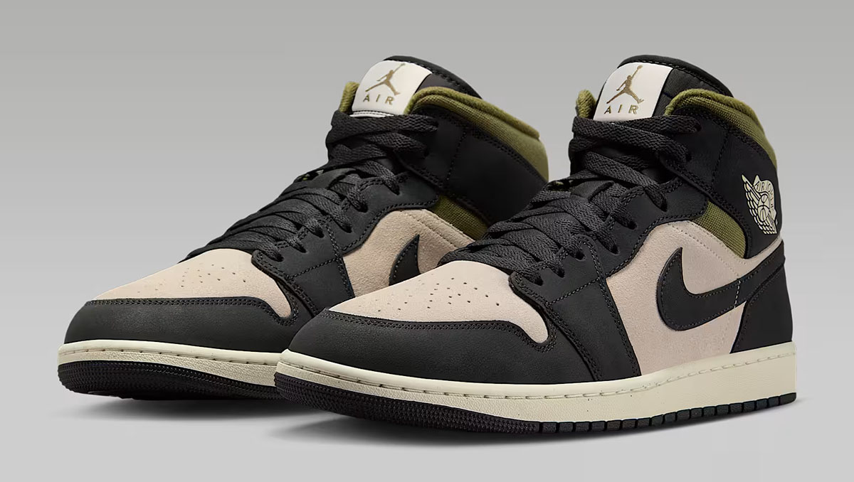 Air Jordan 1 Mid SE Light Orewood Brown Medium Olive Sail Off Noir Mens Shoes 1
