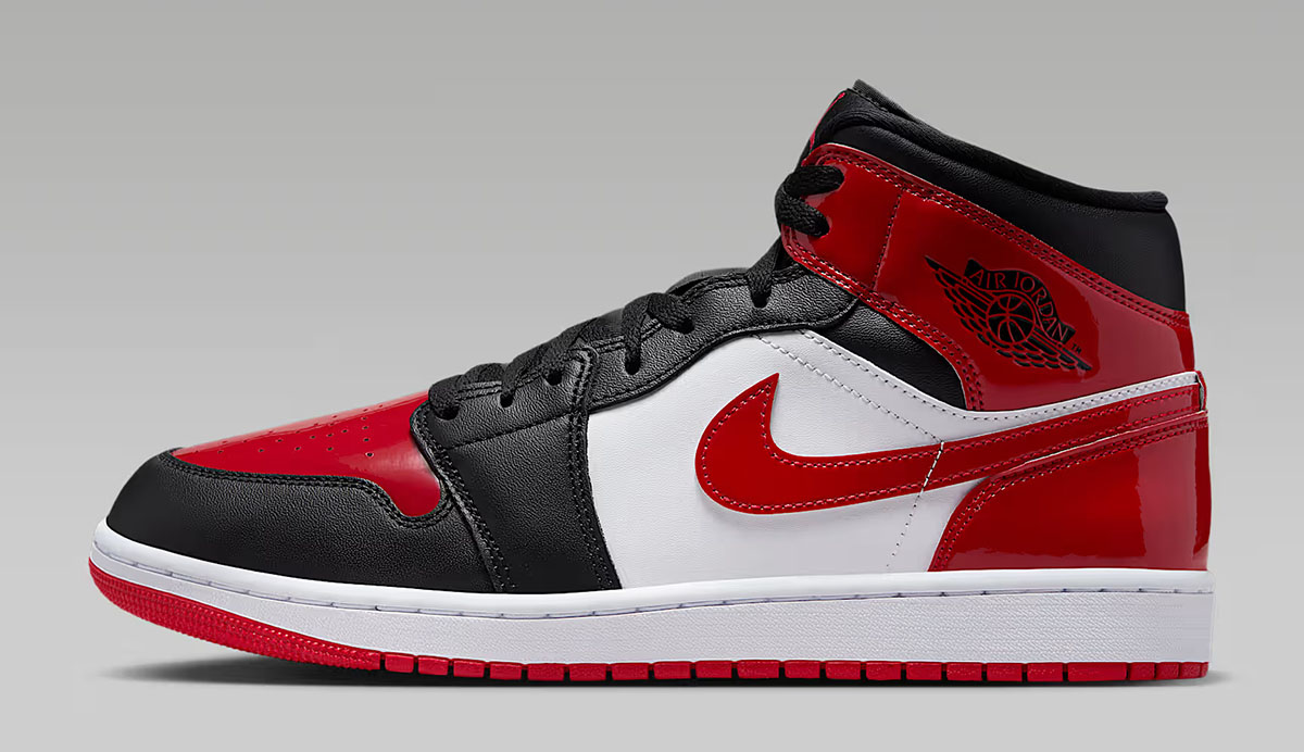 Air Jordan 1 Mid SE Patent Black White Varsity Red Mens Shoes 2