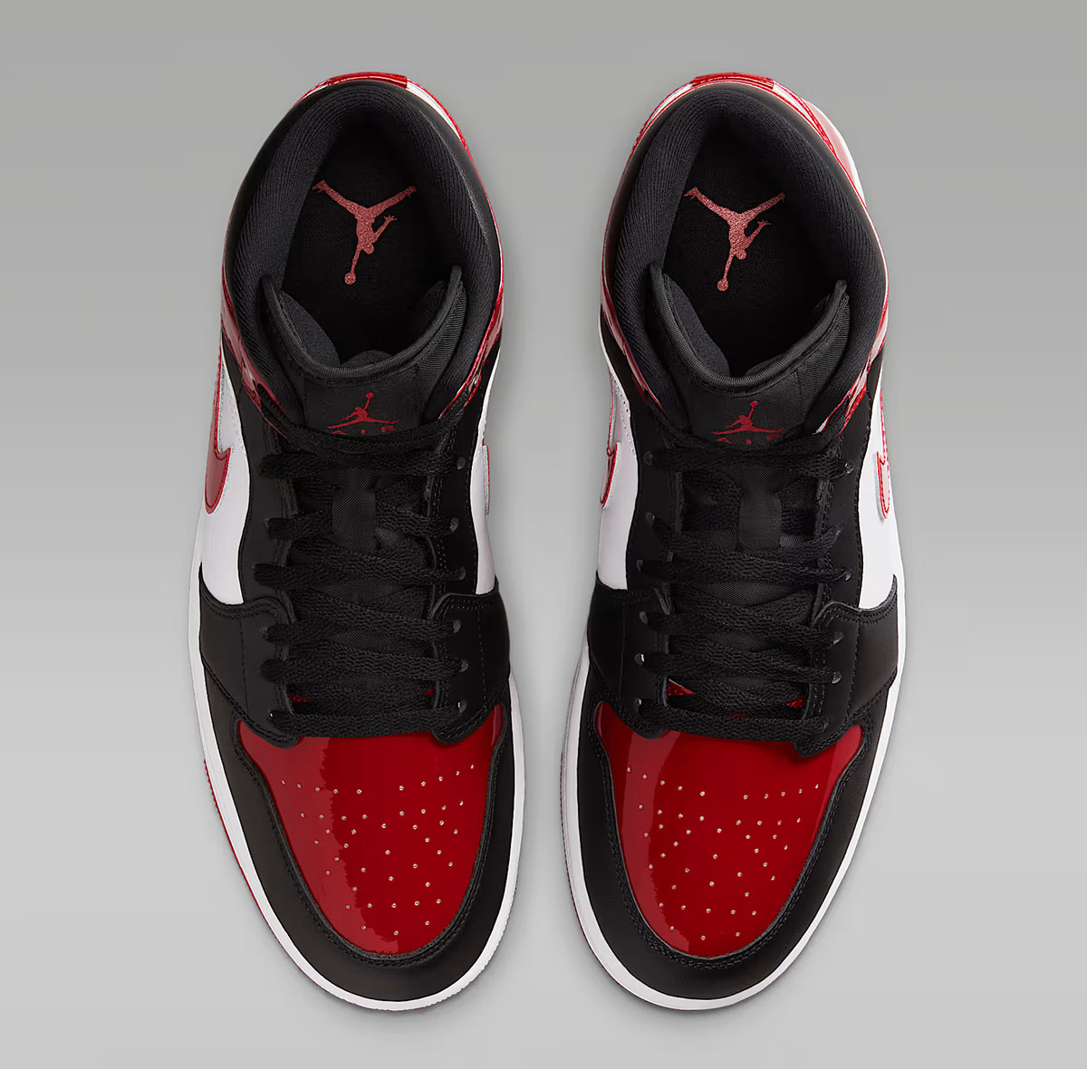 Air Jordan 1 Mid SE Patent Black White Varsity Red Mens Shoes 4