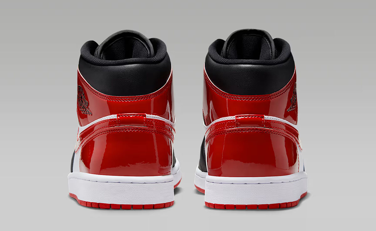 Air Jordan 1 Mid SE Patent Black White Varsity Red Mens Shoes 5