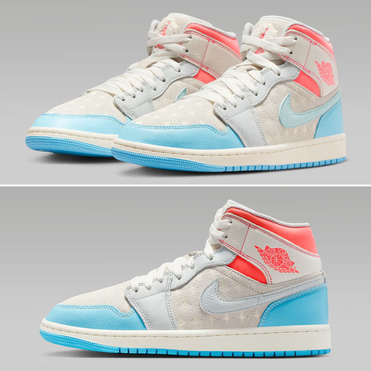 Air Jordan 1 Mid Sail Hot Lava Muslin Blue Chill Womens Shoes IM7420-133