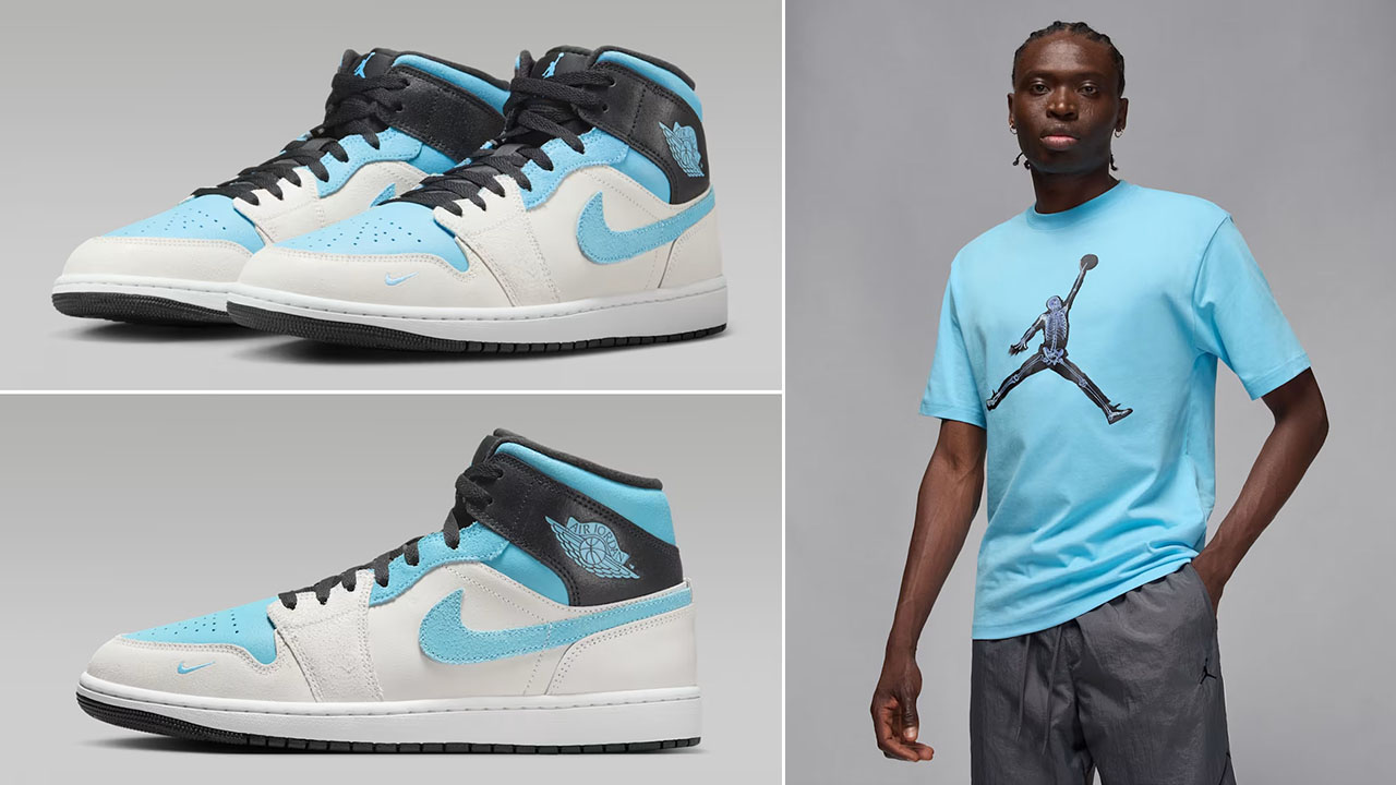 Air Jordan 1 Mid Summit White Blue Chill Sneakers Clothing Outfits