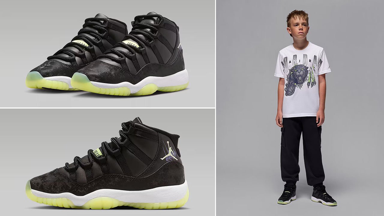 Air Jordan 11 GS Big Kids Inner Beast Sneaker School Shoes and Shirt Outfit