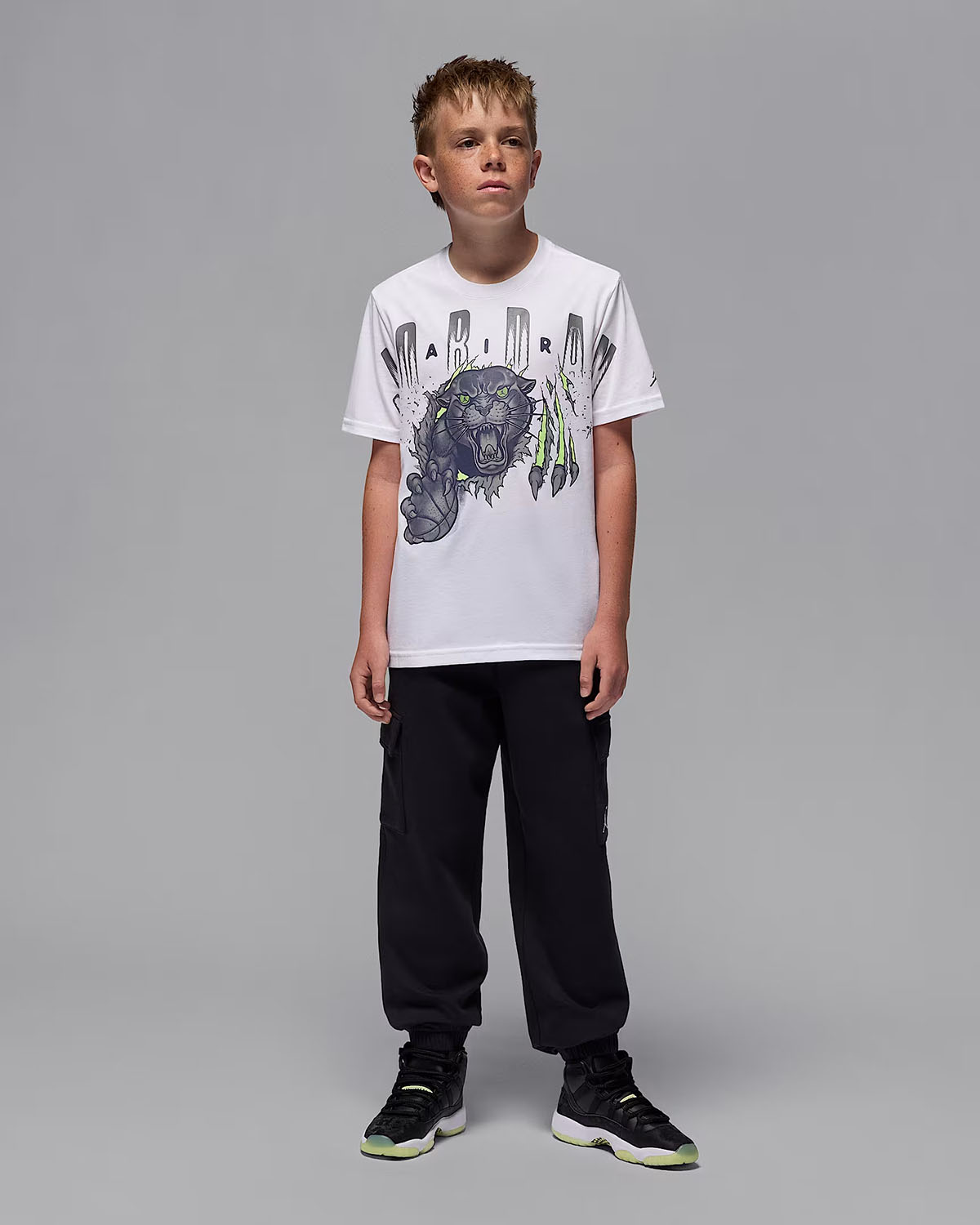 Air Jordan 11 GS Kids Inner Beast Sneaker School Boys Panther T Shirt White Outfit