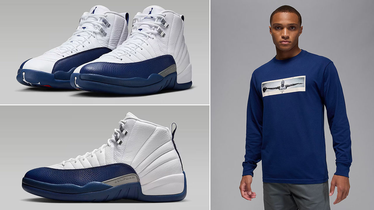 Air Jordan 12 French Blue x Jordan Wings Graphic Men's Long Sleeve T Shirt Outfit