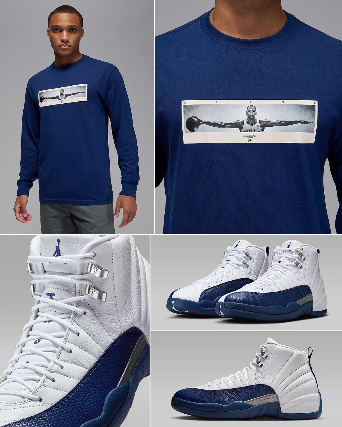 Air Jordan 12 French Blue x Jordan Wings Graphic Men's Long Sleeve T Shirt