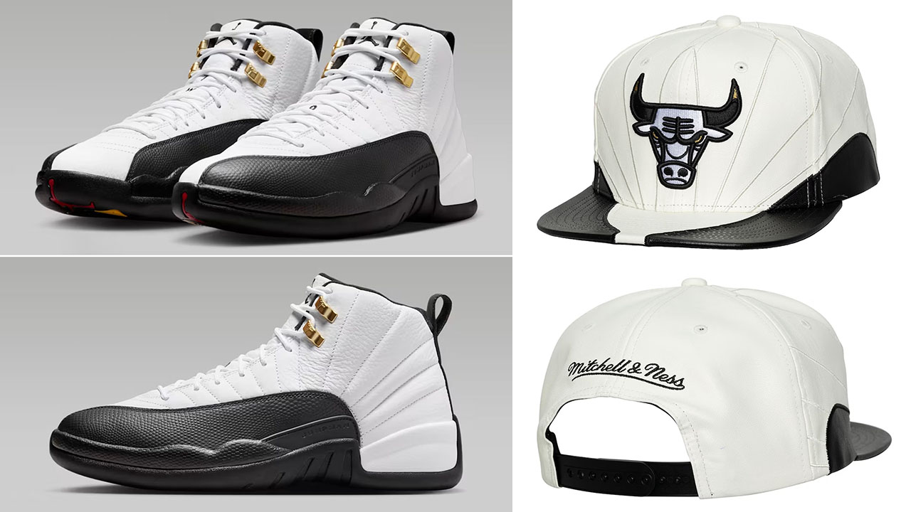 Air Jordan 12 Taxi 2025 Chicago Bulls Hat Mitchell and Ness Snapback Cap to Match Sneakers