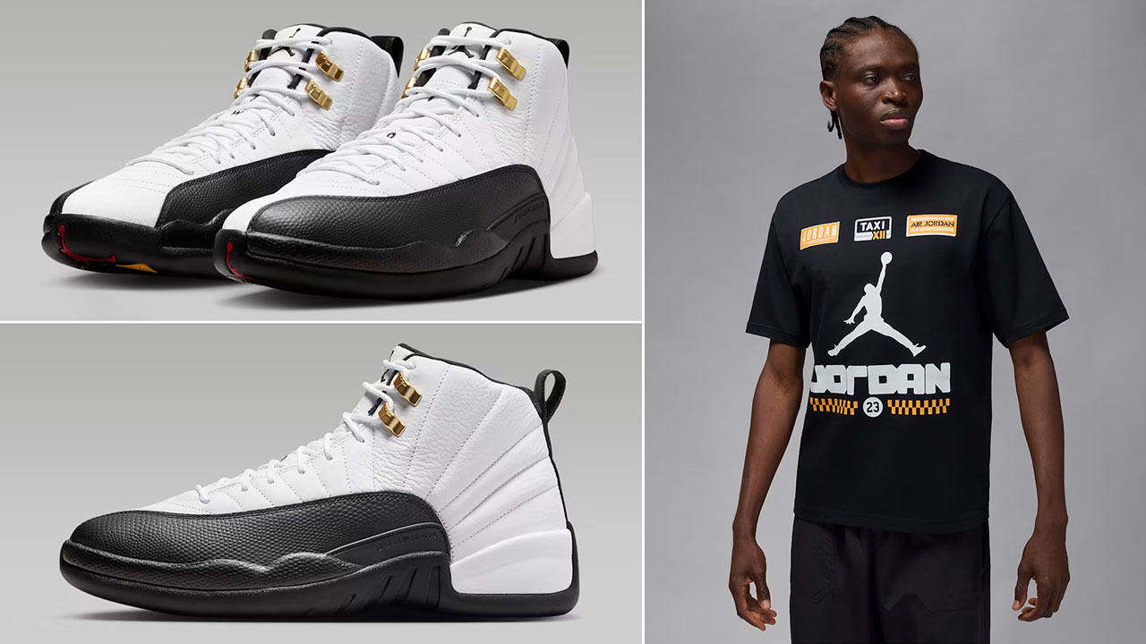 Air Jordan 12 Taxi 2025 Mens Sneakers and T Shirt Outfit