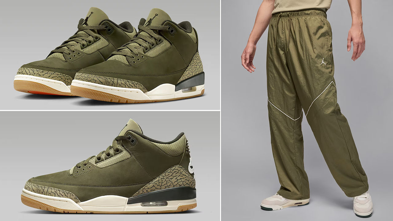 Air Jordan 3 Family Affair Medium Olive Shoes x Jordan Brooklyn Mens Draft Pants Outfit