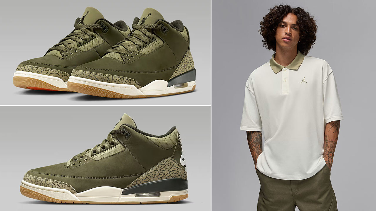 Air Jordan 3 Family Affair Medium Olive Shoes x Jordan Brooklyn Mens Polo Shirt Outfit