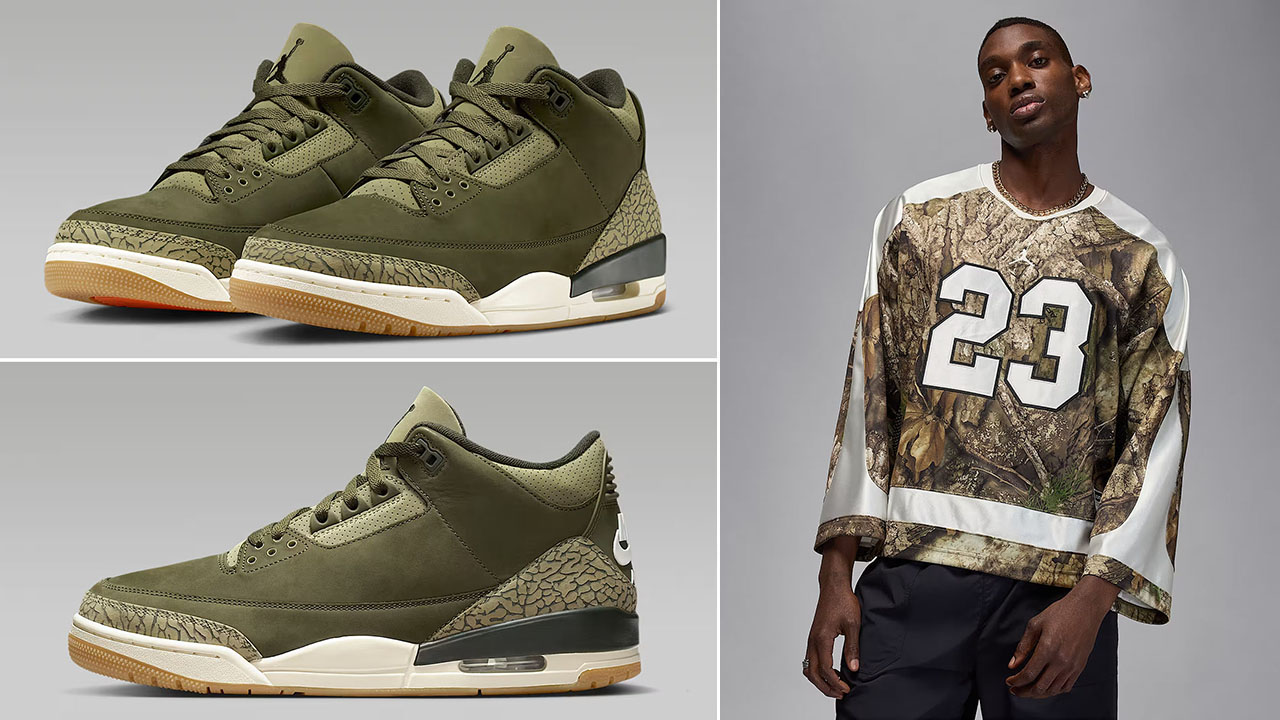 Air Jordan 3 Family Affair Medium Olive Shoes x Jordan Brooklyn Mens Realtree Camo Hockey Jersey Outfit