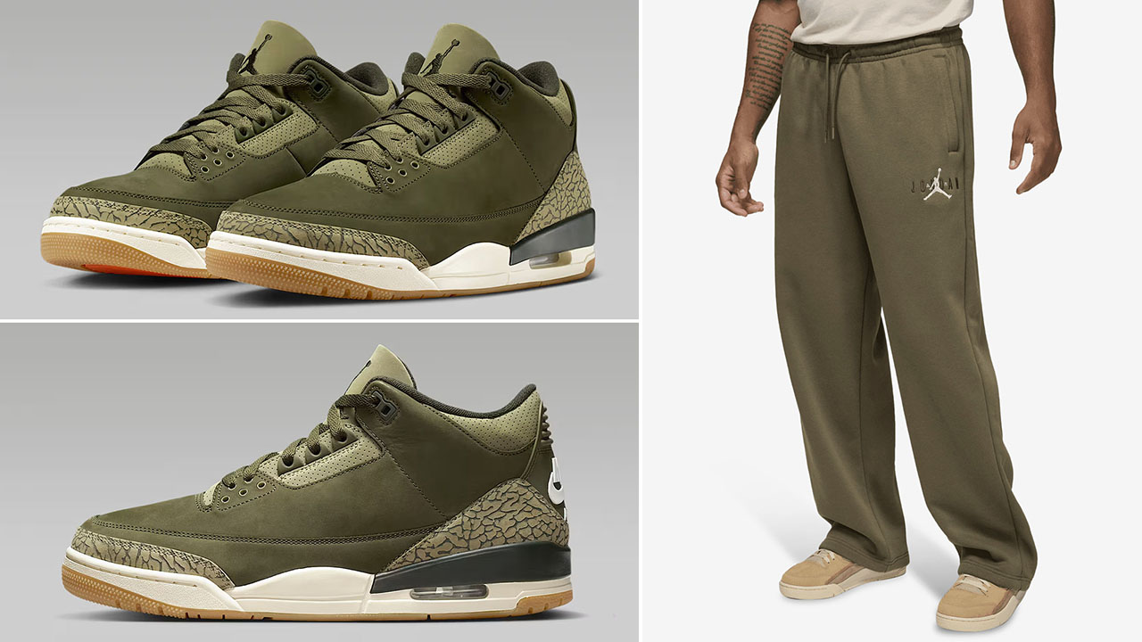Air Jordan 3 Family Affair Medium Olive x Jordan Brooklyn Fleece Oversize Pants