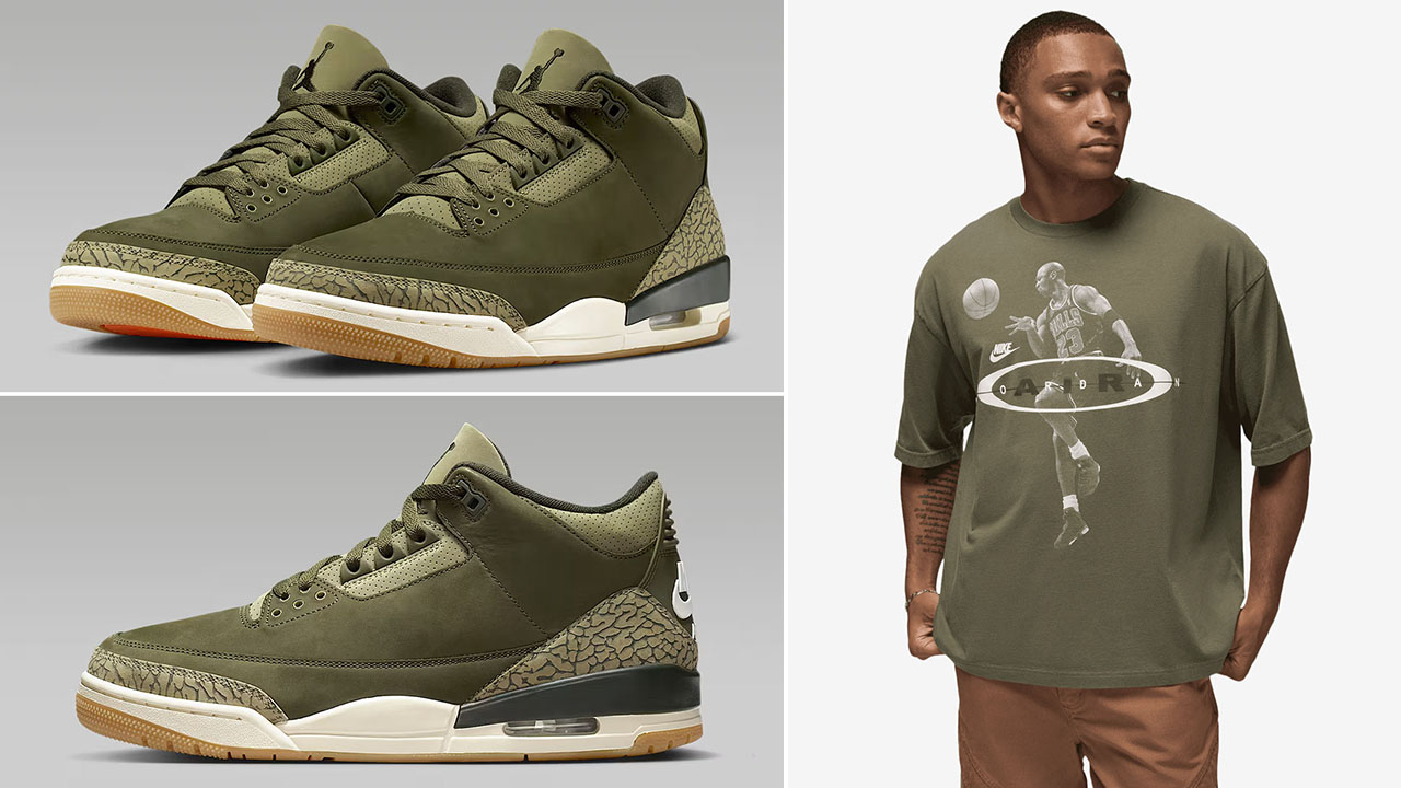 Air Jordan 3 Family Affair Medium Olive x Jordan Surface 2 Air Reissue Shirt