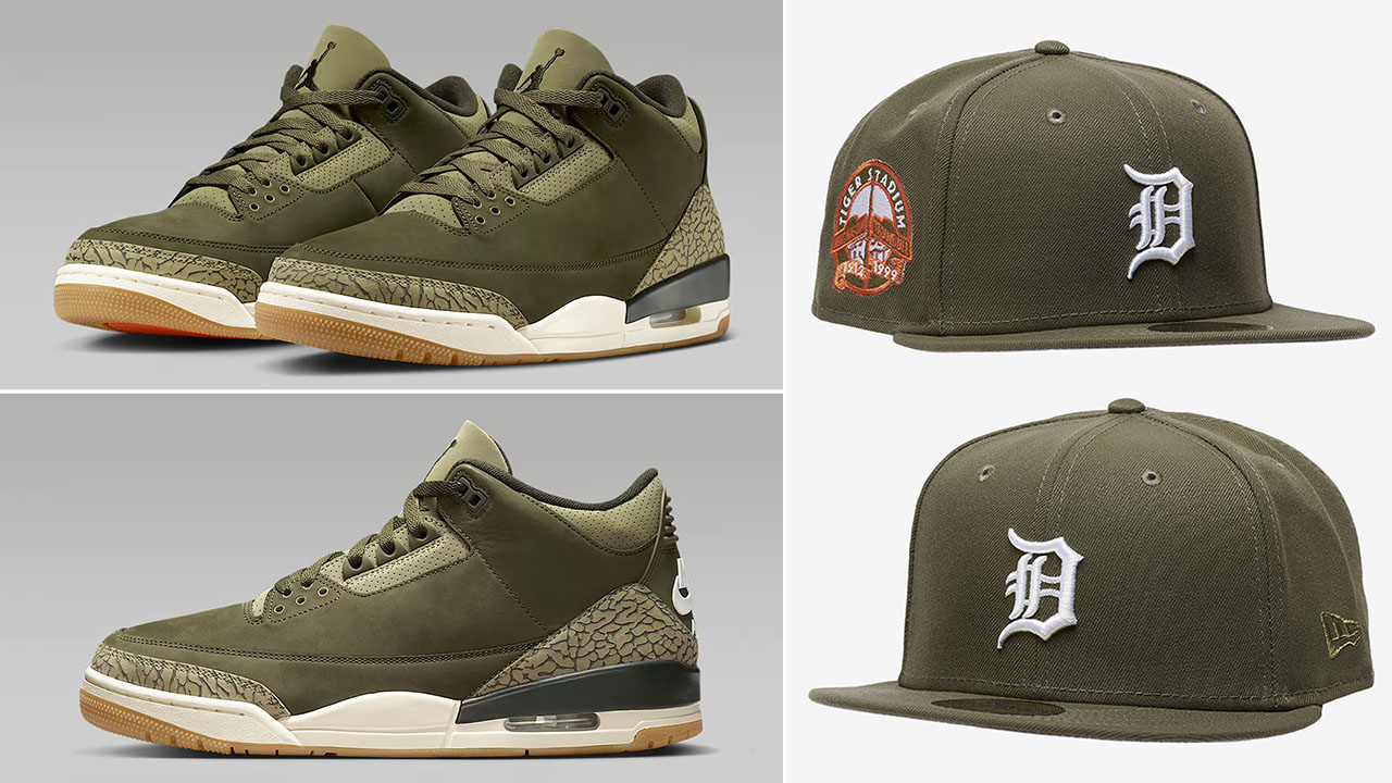 Air Jordan 3 Family Affair Medium Olive x New Era Olive 59FIFTY Fitted Hats