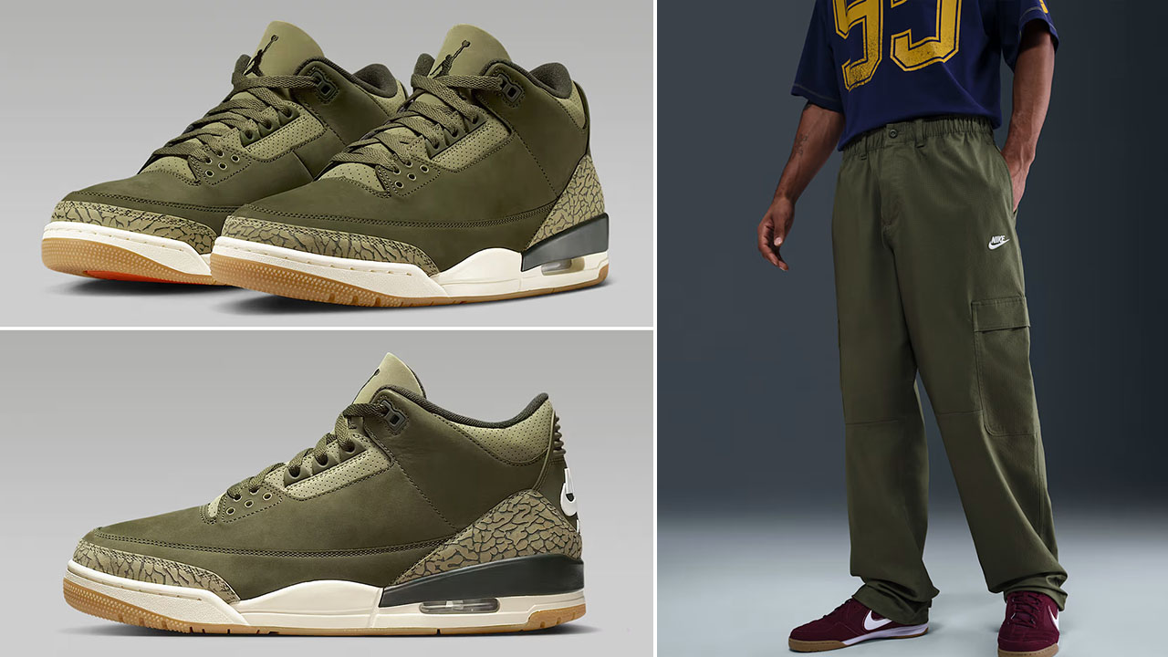 Air Jordan 3 Family Affair Medium Olive x Nike Sportswear Club Mens Woven Cargo Pants Outfit