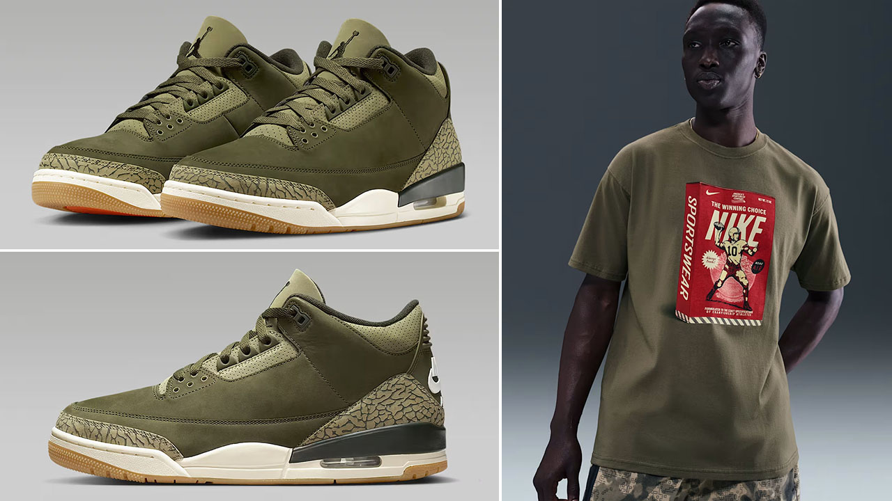 Air Jordan 3 Family Affair Medium Olive x Nike Sportswear Max90 T Shirt Outfit