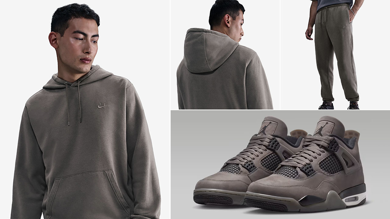 Air Jordan 4 Cave Stone x Nike Club Fleece Hoodie and Pants Outfit