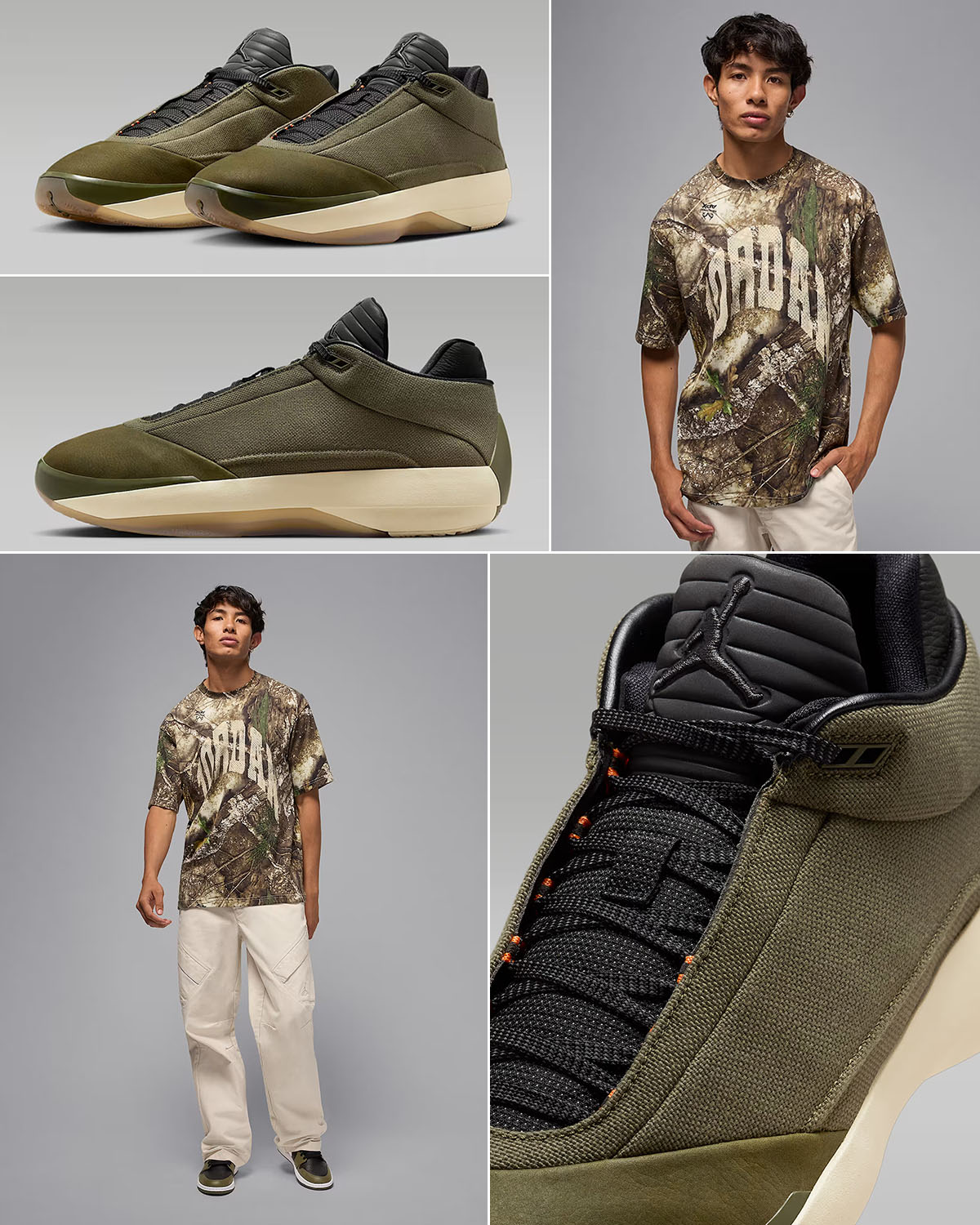 Air Jordan 40 Heritage Medium Olive Sneakers and Outfit
